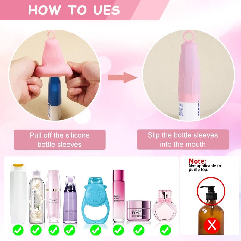 M'AYCREATE ® 8 Pack Elastic Sleeves for Travel Bottles for Toiletries Leak Proofing, Silicone Cover for Bottle, Leakproof Travel Toiletry Bottles Sleeve Reusable Travel Accessories with Loop Handle - Image 3