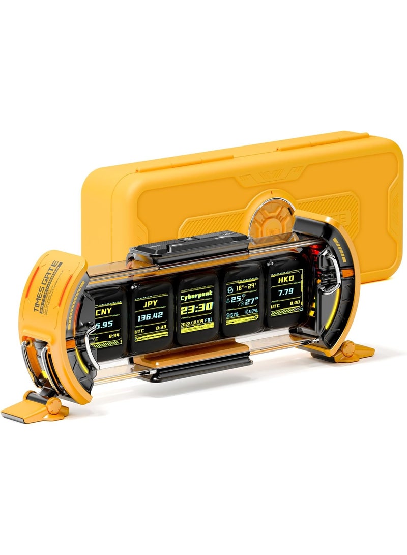 Divoom Times Gate - Cyberpunk Gaming Setup Digital Clock with Smart APP Control, WiFi Connect, RGB LED Display, Personalized Dashboard, Pixel Art for Gaming Room & Office Decor (Yellow) - Image 1