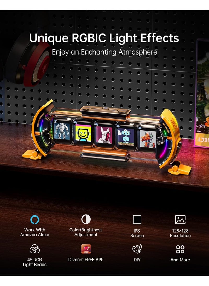 Divoom Times Gate - Cyberpunk Gaming Setup Digital Clock with Smart APP Control, WiFi Connect, RGB LED Display, Personalized Dashboard, Pixel Art for Gaming Room & Office Decor (Yellow) - Image 3