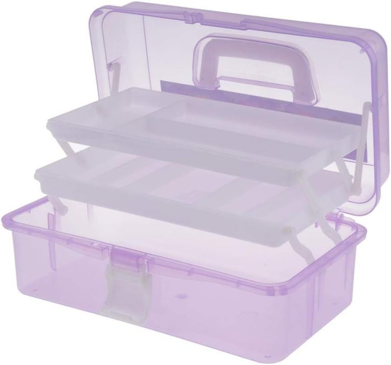 كلاراكو صندوق أدوات تخزين مستلزمات فنية بلاستيكية أساسية للفنانين، مقاس 12.4 × 6.7 × 5.7 بوصة، بلاستيك شبه شفاف مع 3 أدراج - بنفسجي - Image 2