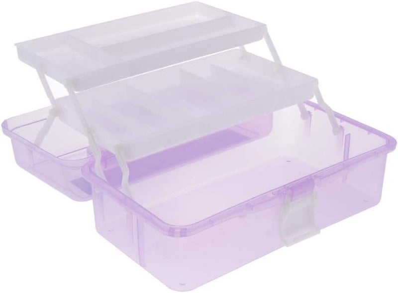 كلاراكو صندوق أدوات تخزين مستلزمات فنية بلاستيكية أساسية للفنانين، مقاس 12.4 × 6.7 × 5.7 بوصة، بلاستيك شبه شفاف مع 3 أدراج - بنفسجي - Image 4