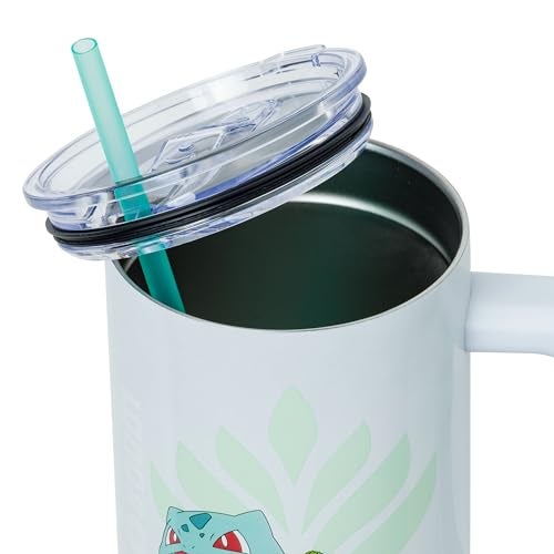 Silver Buffalo Pokémon Stainless Steel Tumbler with Handle Featuring Bulbasaur, Fits in Standard Cup Holder, 40 Ounces - Image 2