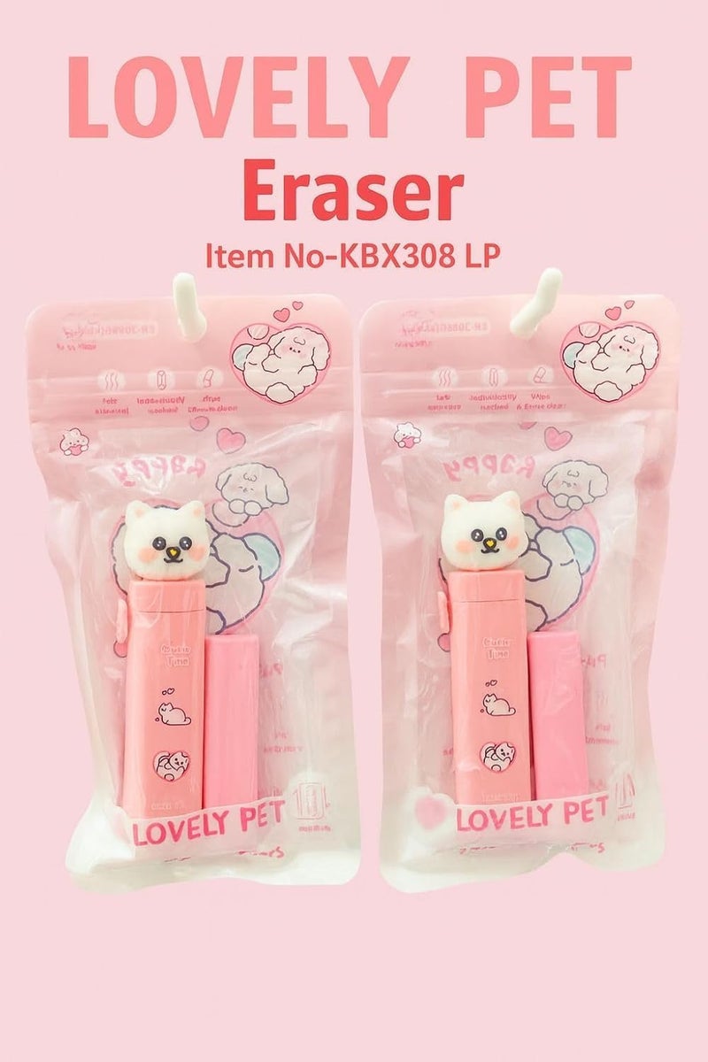 Parshya Pink Retractable Stick Eraser with Cute Animal Topper | Mess-Free & Refillable | Unique Kawaii School Supplies for Girls (1-Pack) - Image 5