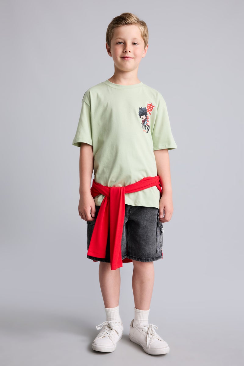 DeFacto Green Boy New Regular Fit Printed Light Green T-Shirt Casual - Image 2
