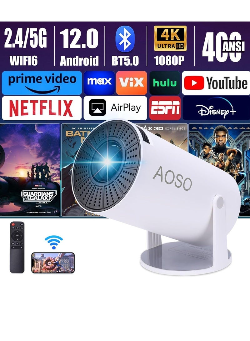 جهاز عرض صغير محمول يعمل بنظام Android 12، يدعم جهاز عرض 1080P Full HD 200ANSI، مع أجهزة عرض WiFi 6 وBluetooth 5.0 للمسرح المنزلي، وجهاز عرض سينمائي خارجي، ويدعم عرض الهاتف المحمول - Image 1