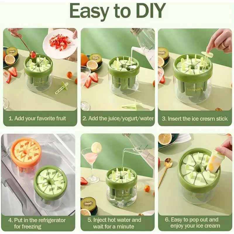 TGOPIT Popsicle Molds Mini Popsicle Molds Reusable DIY 8 Grid Ice Pop Mould for Homemade Upgrade Ice Cream Mold with Sticks and Ice Box Easy Release Popsicle Maker BPAFree Green - Image 3
