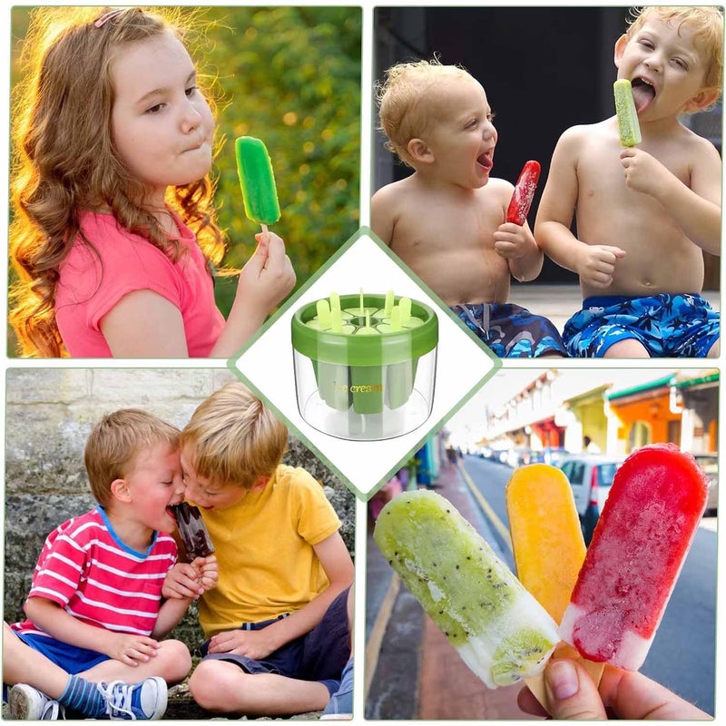 TGOPIT Popsicle Molds Mini Popsicle Molds Reusable DIY 8 Grid Ice Pop Mould for Homemade Upgrade Ice Cream Mold with Sticks and Ice Box Easy Release Popsicle Maker BPAFree Green - Image 4