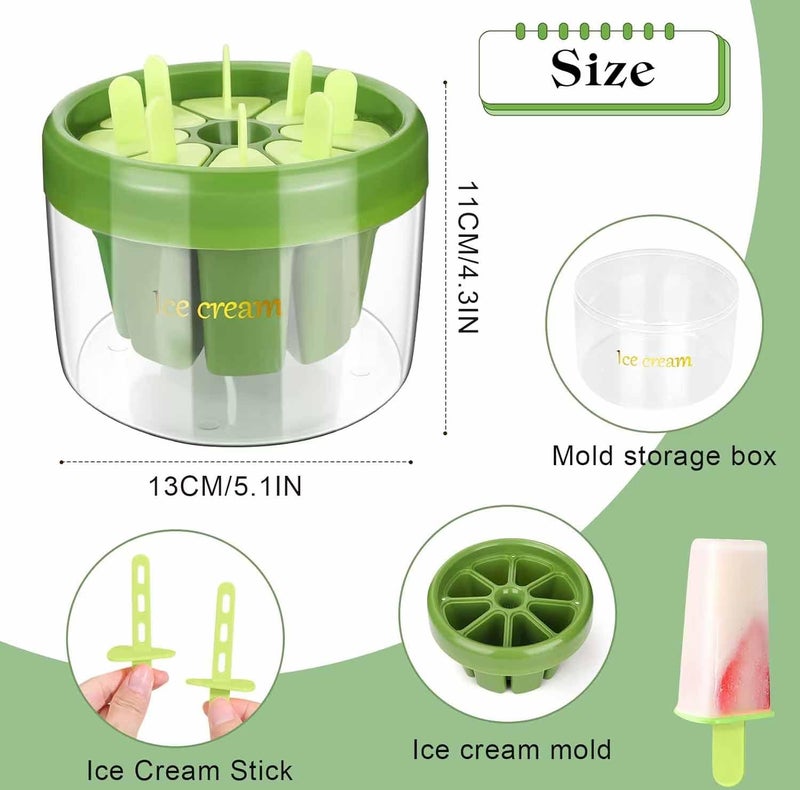 TGOPIT Popsicle Molds Mini Popsicle Molds Reusable DIY 8 Grid Ice Pop Mould for Homemade Upgrade Ice Cream Mold with Sticks and Ice Box Easy Release Popsicle Maker BPAFree Green - Image 2