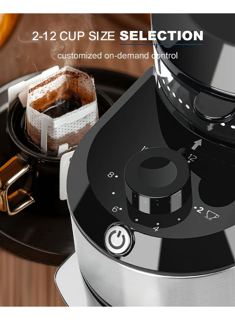 Burr Coffee Grinder Electric - Adjustable Burr Grinder with 28 Precise Grind Settings for 12 Cups - Coffee Grinders for Home Use - Professional Coffee Bean Grinder - Stainless Steel - Image 3