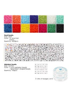 Grab Mantra 5000Pcs, 3mm, Glass Seed Plus 2600Pcs Alphabet Letter Beads With 2 Rolls Elastic String Cord For Jewelry, Bracelets, Necklace, Earrings, Handmade Household Craft Kit  - Image 5