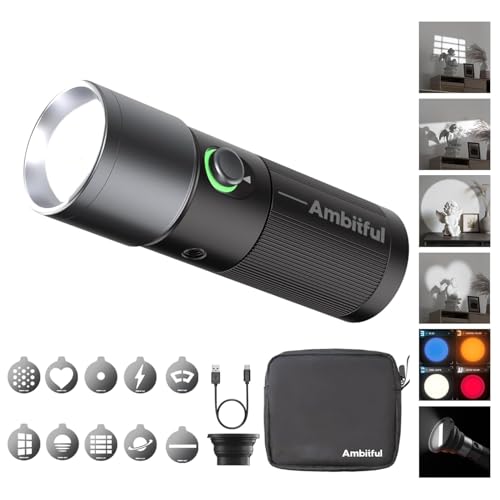 AMBITFUL LED Photography Flashlight, 4 Color Modes 10 Brightness Levels, 8400mAh Rechargeable Handheld Fill Light with Metal Magnetic Gobos for Video Photography Vlog (10W) - Image 1