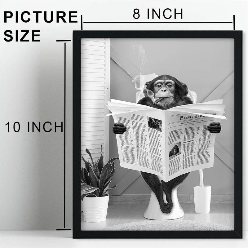 Biufo Monkey on Toilet Framed Canvas Wall Art Print Animal Poster Decor for Bedroom Bathroom (8""x10"") - Image 2