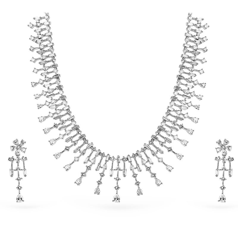 Rubans Jewellery Set Zircon Rhodium Plated White AD Premium Necklace Gift for Women and Girls Wedding Party Festive - Image 4