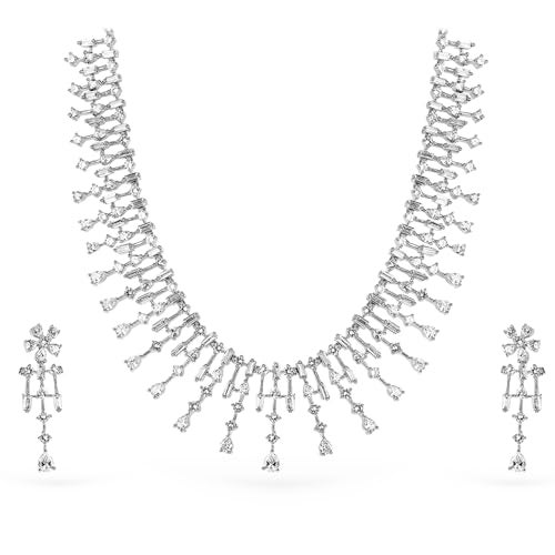 Rubans Jewellery Set Zircon Rhodium Plated White AD Premium Necklace Gift for Women and Girls Wedding Party Festive - Image 1