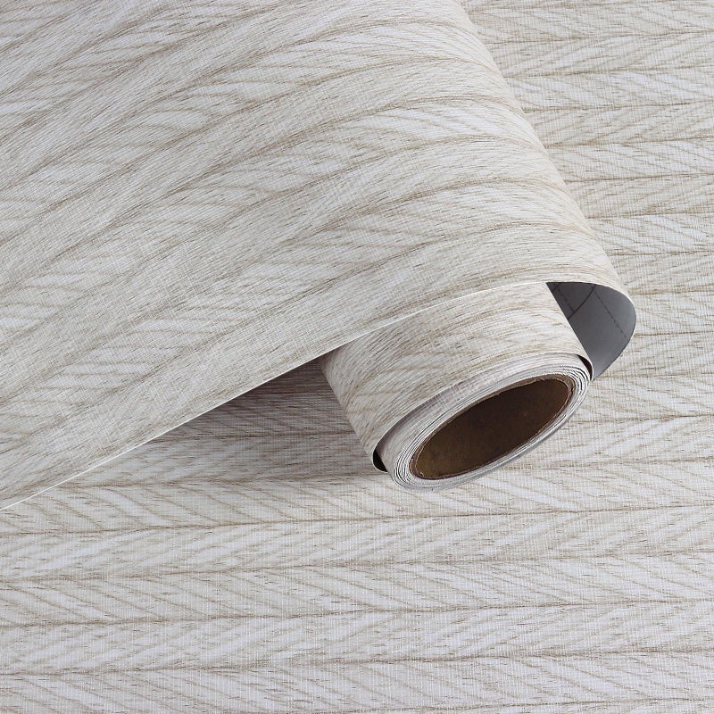 VaryPaper Light Grey Striped Grasscloth Peel and Stick Wallpaper Fabric Wallpaper Waterproof Self Adhesive Removable Herringbone Grass Cloth Contact Paper for Cabinet Bedroom Accent Wall 157x787