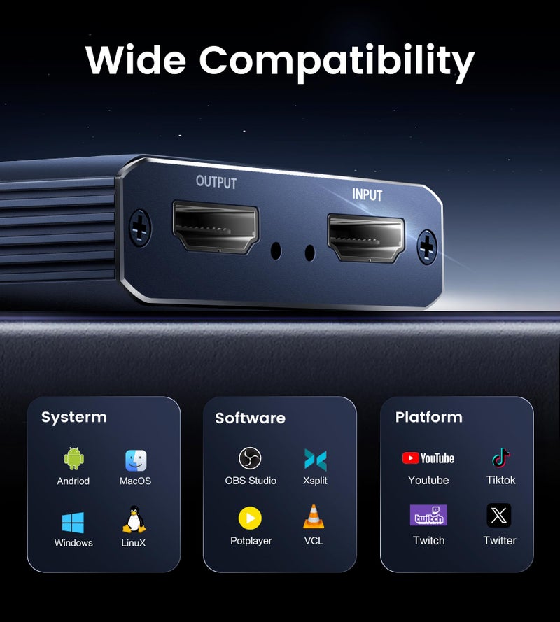 MOYOON 4K Capture Card for Streaming, HDMI to USB 3.0/Type-C Audio Video Capture Card Device 1080P 60FPS Recording with Low Latency, Works for Nintendo Switch/PS5/PS4/Xbox/Camera/PC, External TV Tuners - Image 5