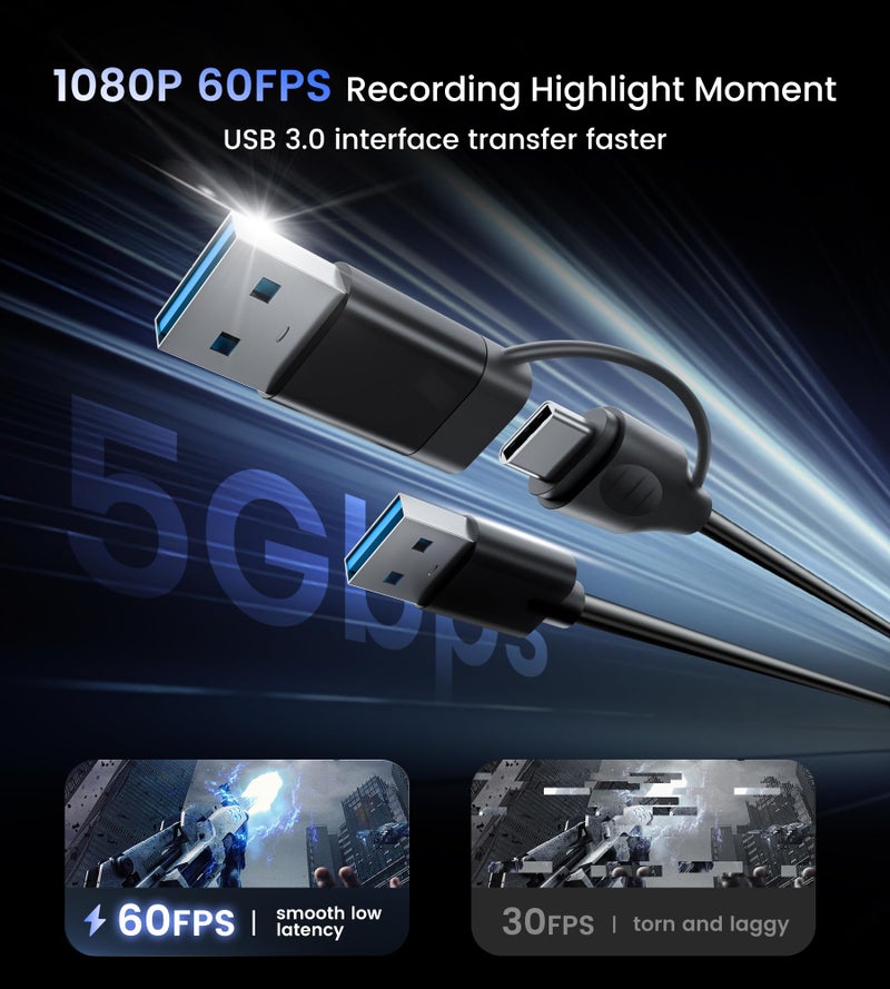 MOYOON 4K Capture Card for Streaming, HDMI to USB 3.0/Type-C Audio Video Capture Card Device 1080P 60FPS Recording with Low Latency, Works for Nintendo Switch/PS5/PS4/Xbox/Camera/PC, External TV Tuners - Image 3