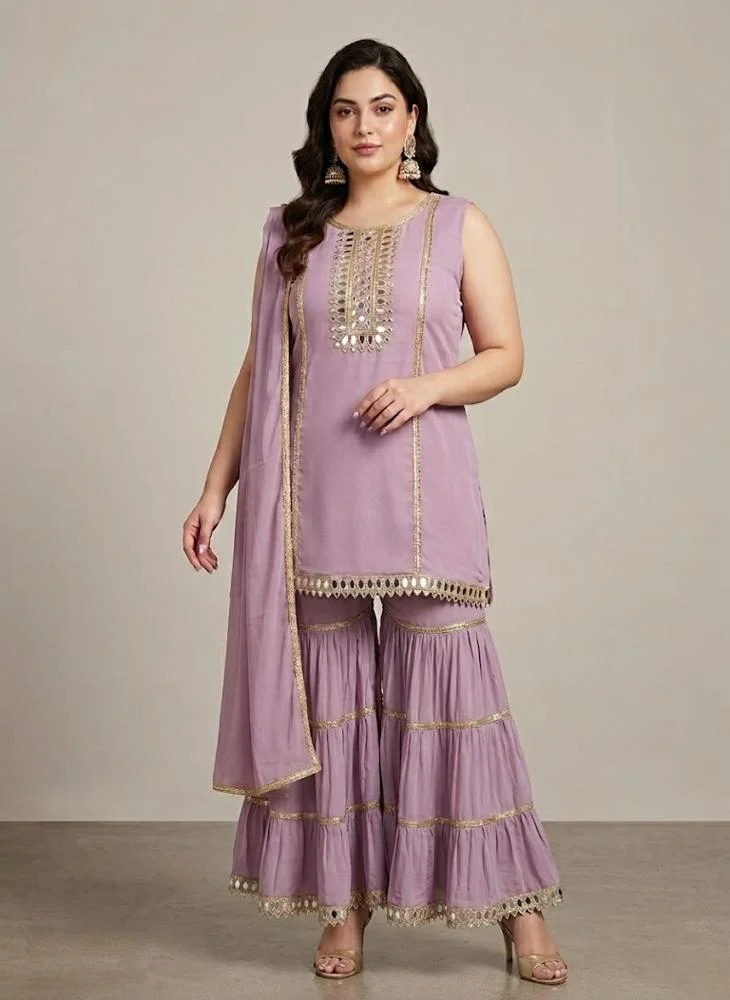 Viny PLUS SIZE VINY Purple Mirror Work Embellished Suit Set with Sharara Pants –  Women's Indian Ethnic Wear