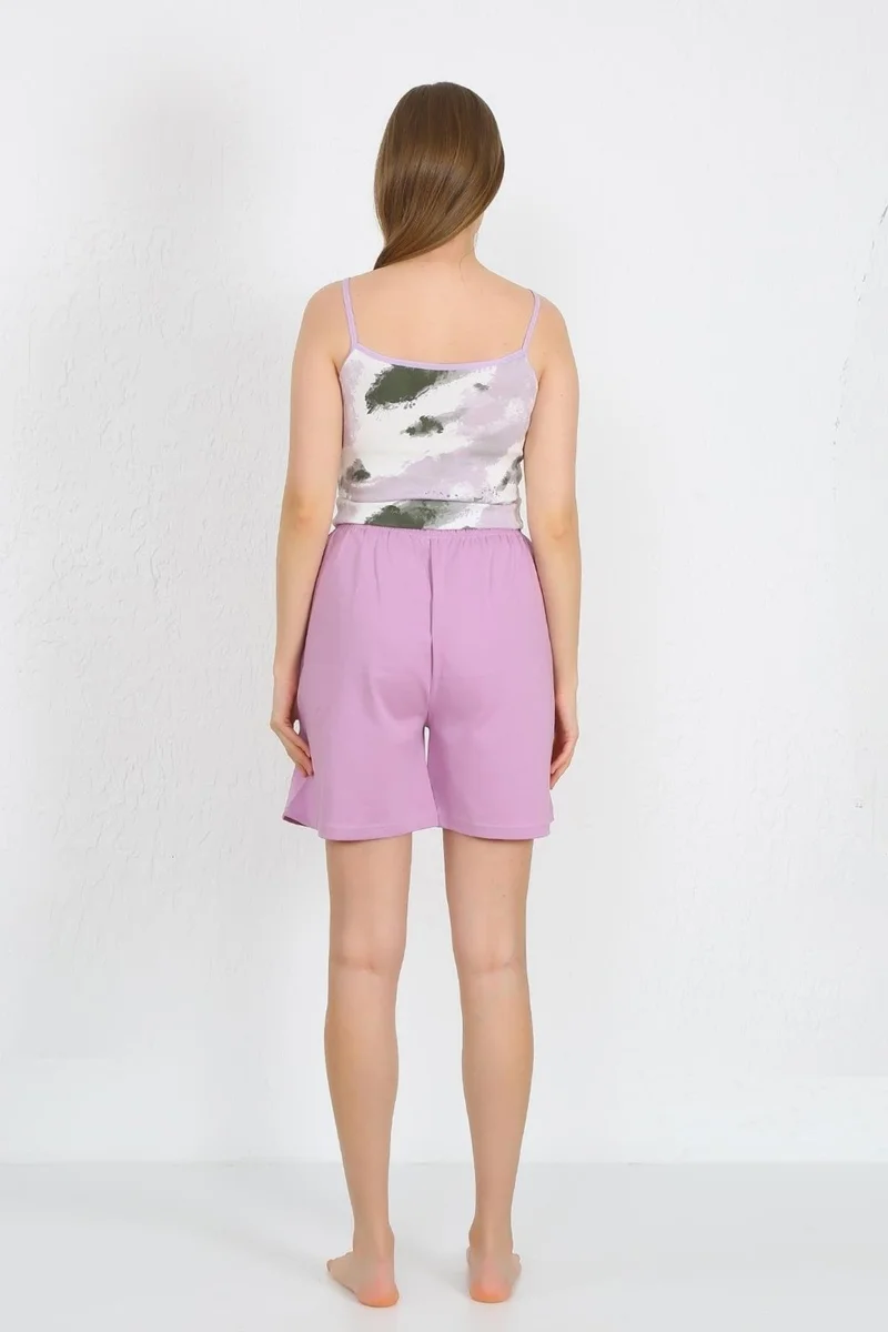اكبينيز Women's Rope Strap Cotton Combed Shorts Set Lilac 3620