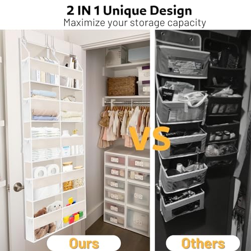 Ofiray-home Over the Door Organizer 5 Tiers,Extra Large Behind Door Storage of 10 Compartments,80 lbs Weight Capacity Over the Door Storage, Door Hanging Organizer for Closet, Diaper Organizer, Beige - Image 5