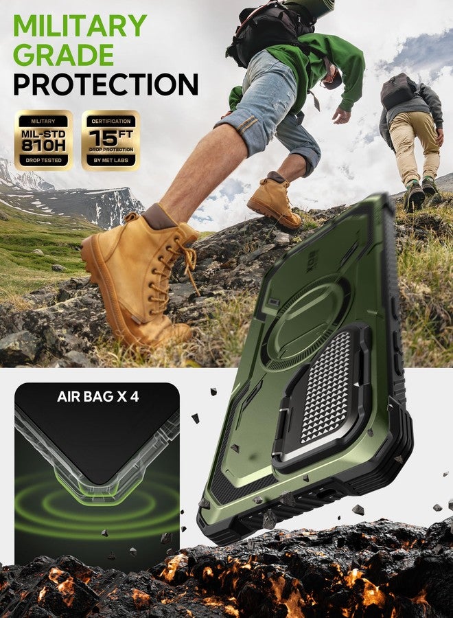 آي-بلاسون جراب i-Blason Armorbox لهاتف سامسونج جالاكسي S25 ألترا MagSafe مع غطاء للكاميرا وحامل [حماية عسكرية] جراب مغناطيسي متين لكامل الجسم مع واقي شاشة لهاتف S25 ألترا 6.9 بوصة، أخضر - Image 3