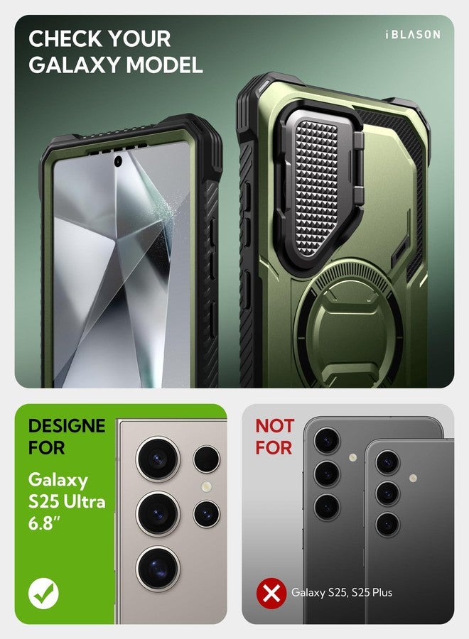 آي-بلاسون جراب i-Blason Armorbox لهاتف سامسونج جالاكسي S25 ألترا MagSafe مع غطاء للكاميرا وحامل [حماية عسكرية] جراب مغناطيسي متين لكامل الجسم مع واقي شاشة لهاتف S25 ألترا 6.9 بوصة، أخضر - Image 2