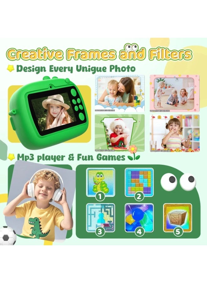 Instant Print Kids Camera 48MP Dual Lens with 2.4" IPS Screen, 1080P HD Video, MP3 Player, Games, Voice Recorder, Selfie Mode, Smart Focus, Funny Frames, No-Ink Thermal Printing with 3 Paper Rolls, Rechargeable 1000mAh Battery, Expandable Memory up to 128GB – Perfect Gift for Children Ages 4-12 - Image 4