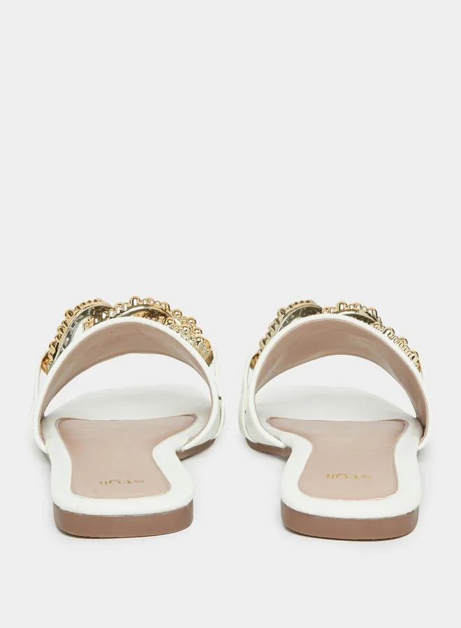 Styli Embellished Metal Design Flat Sandals