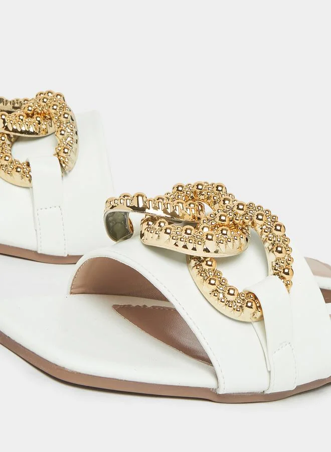 Styli Embellished Metal Design Flat Sandals