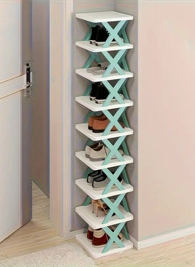 RollsTimi  DIY Shoe Rack - Heavy-Duty Foldable Plastic Shoe Organizer with Blue X-Frame, Space-Saving 9 Tier for Shoes, Hats & Small Items - Image 1