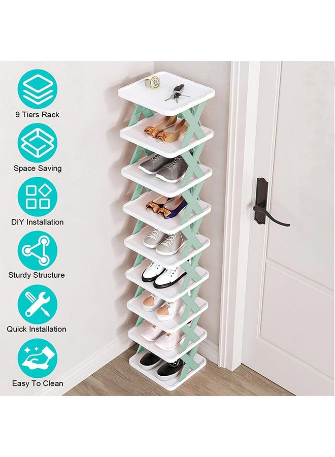 RollsTimi  DIY Shoe Rack - Heavy-Duty Foldable Plastic Shoe Organizer with Blue X-Frame, Space-Saving 9 Tier for Shoes, Hats & Small Items - Image 2