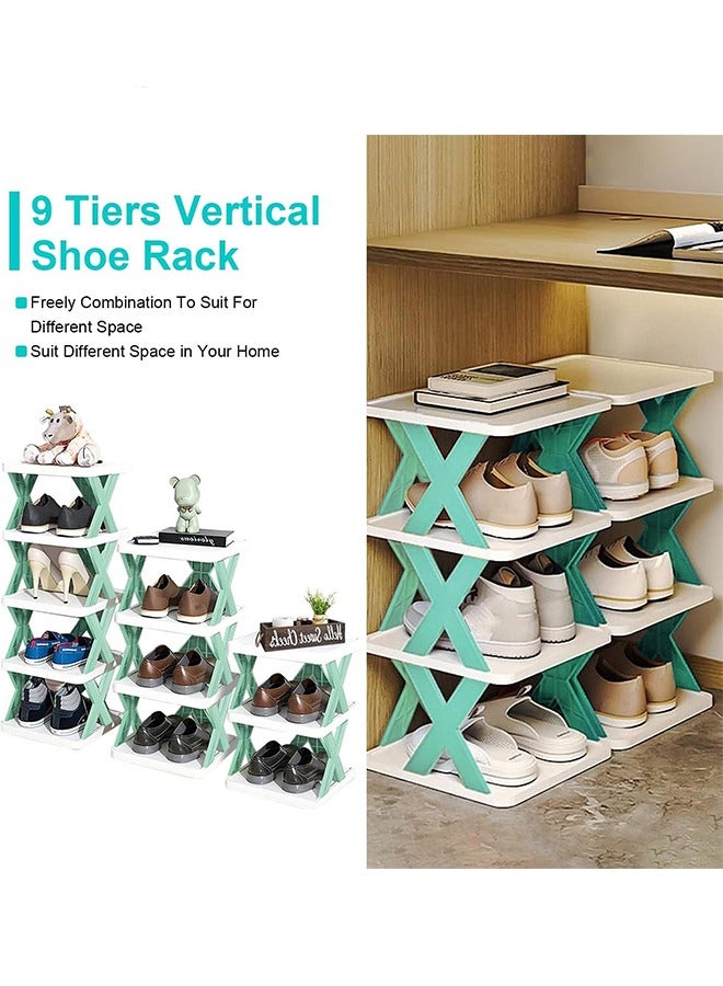 RollsTimi  DIY Shoe Rack - Heavy-Duty Foldable Plastic Shoe Organizer with Blue X-Frame, Space-Saving 9 Tier for Shoes, Hats & Small Items - Image 3
