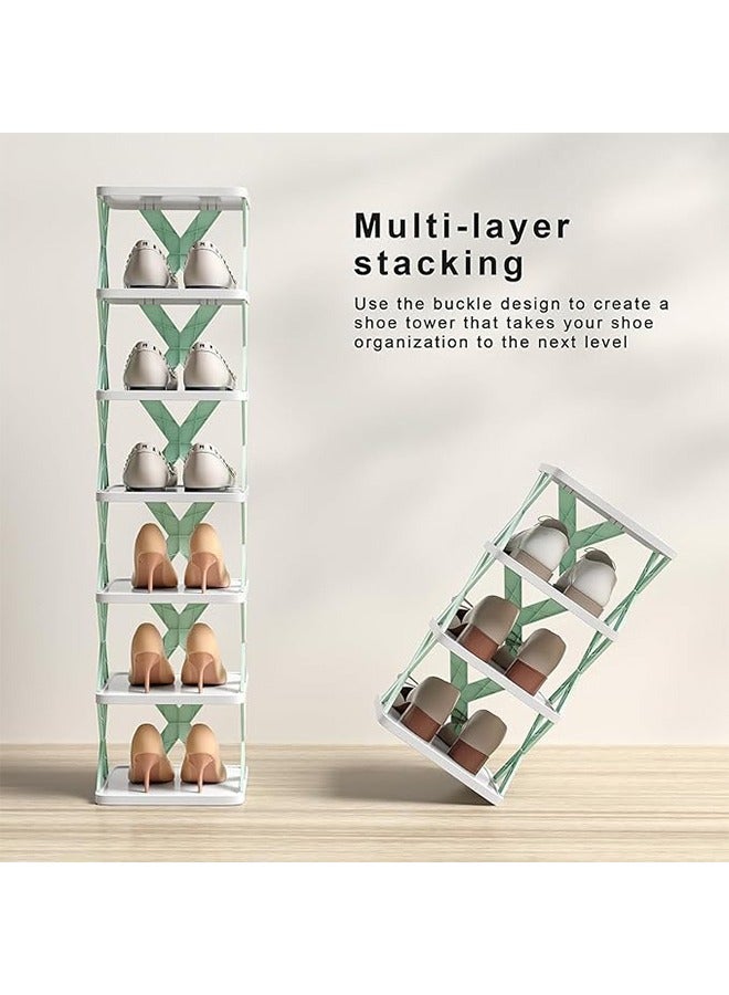 RollsTimi  DIY Shoe Rack - Heavy-Duty Foldable Plastic Shoe Organizer with Blue X-Frame, Space-Saving 9 Tier for Shoes, Hats & Small Items - Image 4