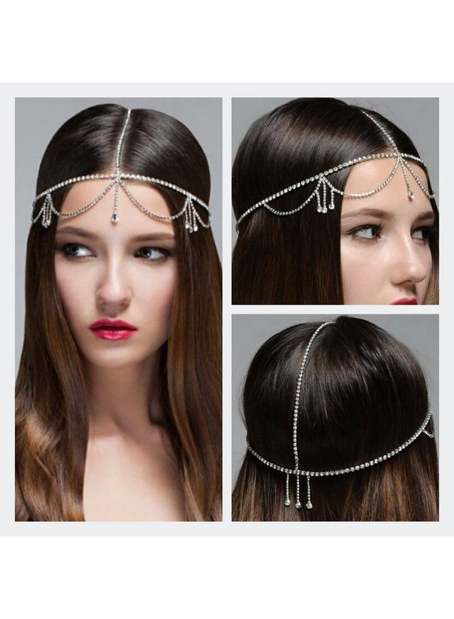 Fdesigner سلسلة رأس كريستالية فضية للعروس مع خرز الراين وقلادة تسريحة الشعر لحفل الزفاف، إكسسوارات شعر للنساء والفتيات - Image 4