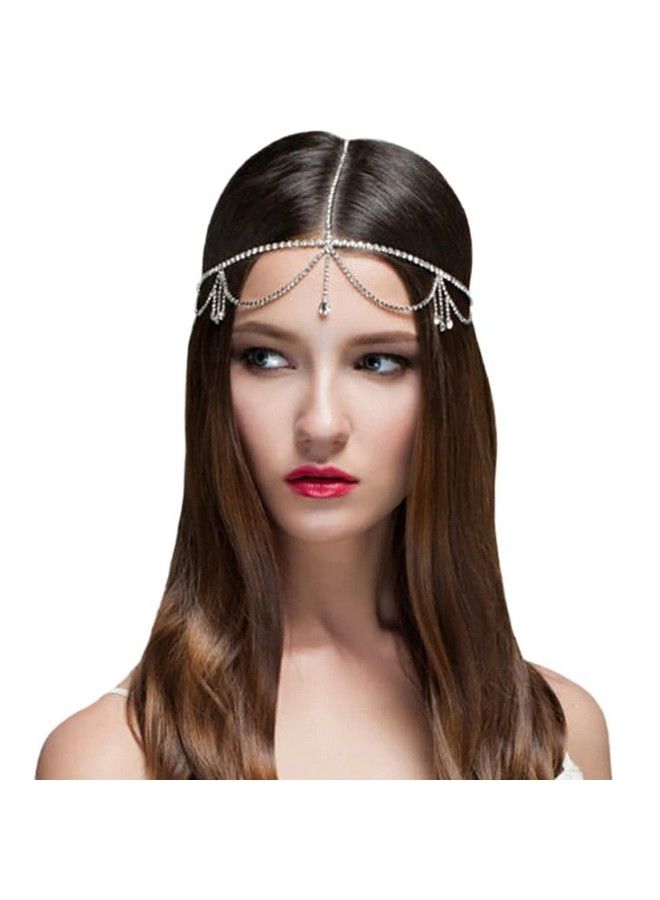 Fdesigner سلسلة رأس كريستالية فضية للعروس مع خرز الراين وقلادة تسريحة الشعر لحفل الزفاف، إكسسوارات شعر للنساء والفتيات - Image 3