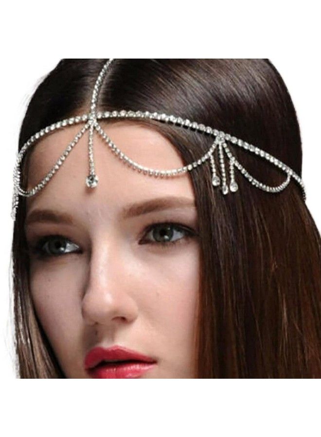 Fdesigner سلسلة رأس كريستالية فضية للعروس مع خرز الراين وقلادة تسريحة الشعر لحفل الزفاف، إكسسوارات شعر للنساء والفتيات - Image 2
