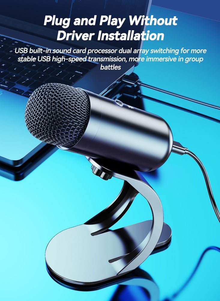 Professional Gaming Computer Microphone, Podcast Mic Desktop with Mute Button for Recording Streaming, Omnidirectional Condenser, Plug&Play Stand with Volume Control for PC, Laptop, Mac, YouTube  - Image 2