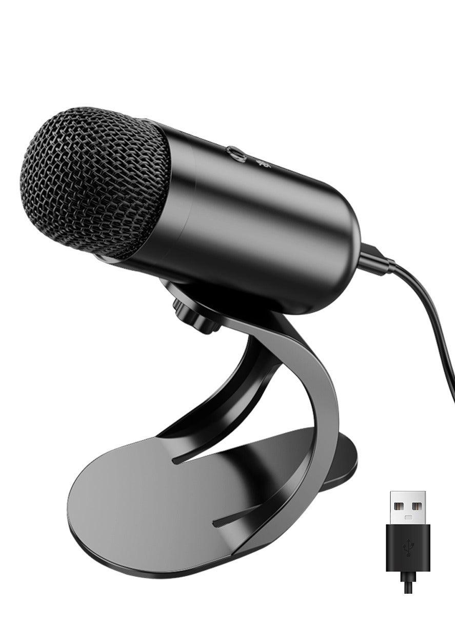 Professional Gaming Computer Microphone, Podcast Mic Desktop with Mute Button for Recording Streaming, Omnidirectional Condenser, Plug&Play Stand with Volume Control for PC, Laptop, Mac, YouTube