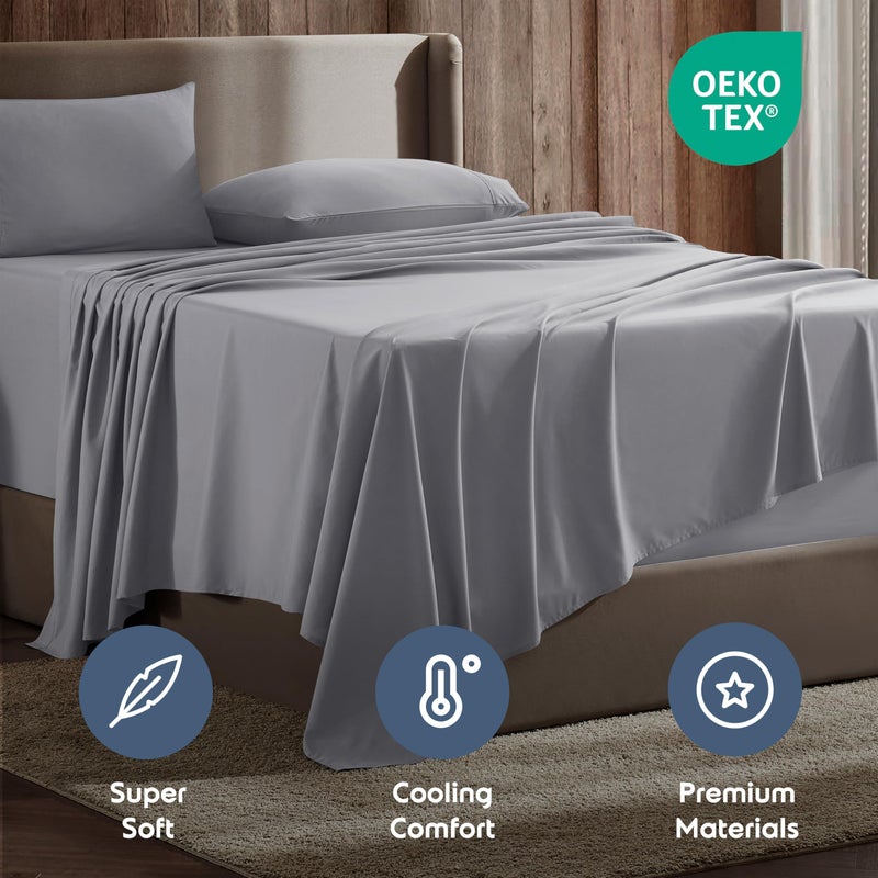 Nestl Nestl RV Short Queen Sheet Set- 4 Piece Bed Sheets for RV Short Queen Size Bed  Deep Pocket  Hotel Luxury  Extra Soft  Breathable and Cooling  Grey RV Short Queen Size Sheets  - Image 5
