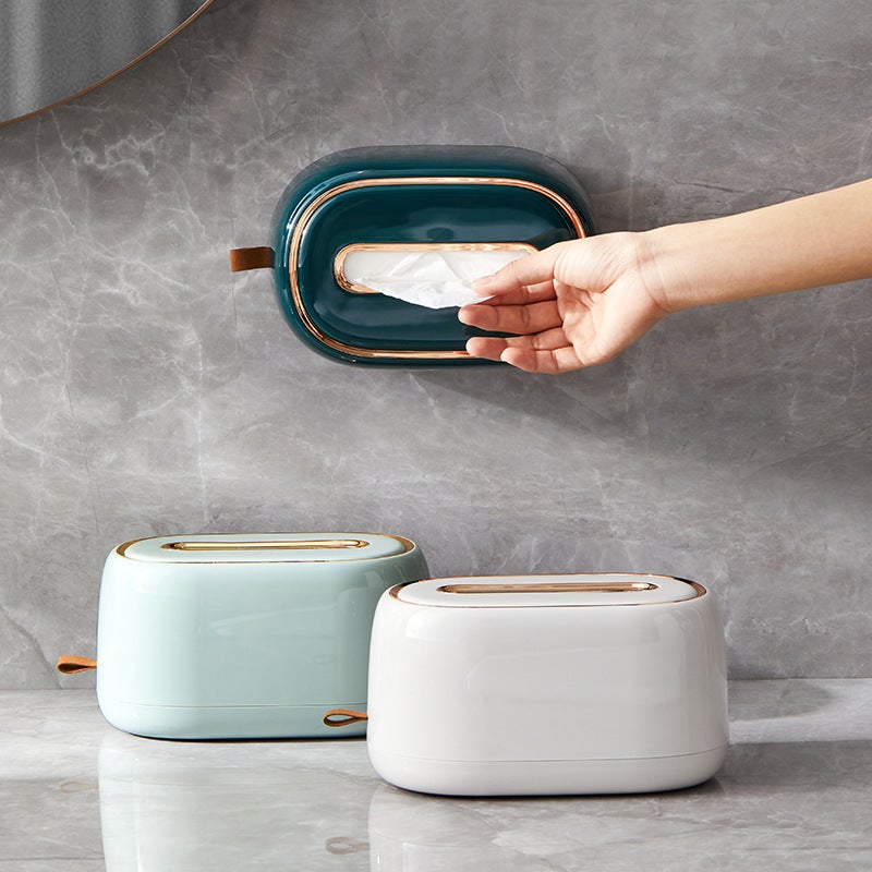 Wall-mounted Desktop Tissue Box Light Luxury Spring Tissue Holder Household Punch-free Bathroom Toilet Living Room Paper Box(milk yellow) - Image 2