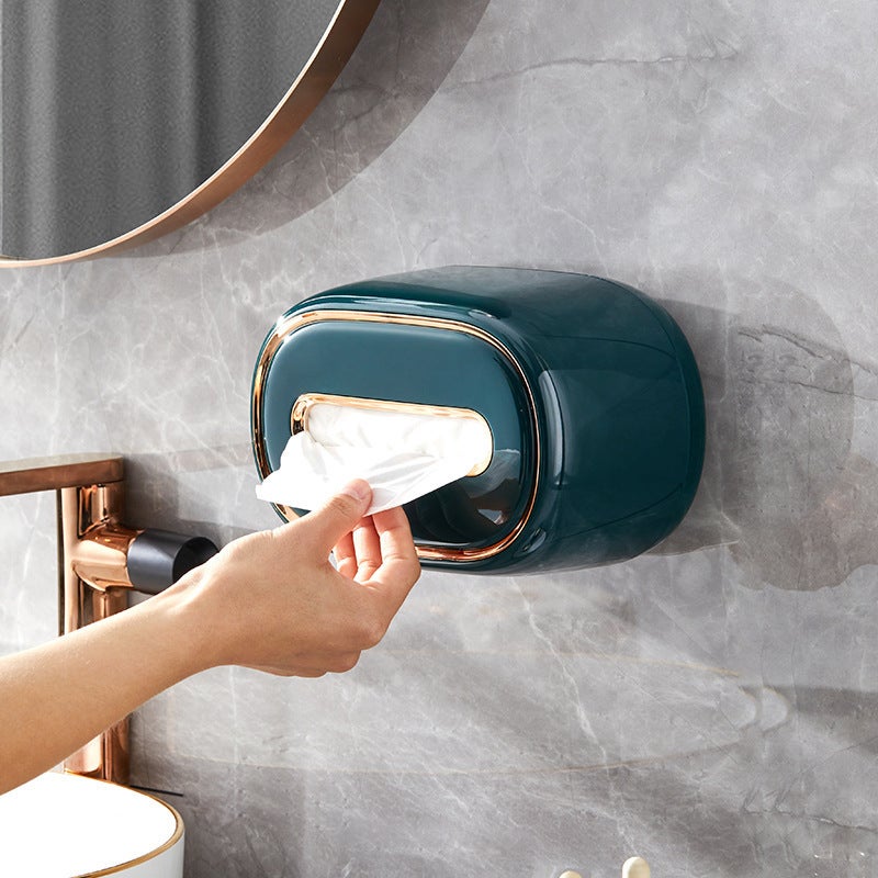 Wall-mounted Desktop Tissue Box Light Luxury Spring Tissue Holder Household Punch-free Bathroom Toilet Living Room Paper Box(milk yellow) - Image 3