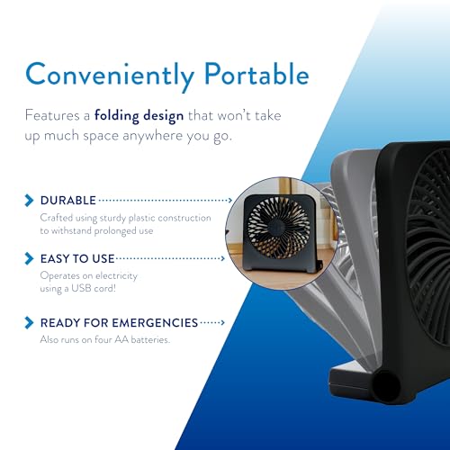 Treva 5-Inch USB and Battery Powered Desk Fan With Two Cooling Speeds and Adjustable Tilt, Small USB Fan Cubicle Accessories Durable and Long Lasting (Black) - Image 3