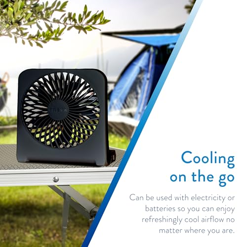 Treva 5-Inch USB and Battery Powered Desk Fan With Two Cooling Speeds and Adjustable Tilt, Small USB Fan Cubicle Accessories Durable and Long Lasting (Black) - Image 5