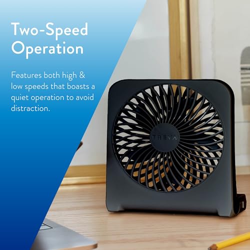 Treva 5-Inch USB and Battery Powered Desk Fan With Two Cooling Speeds and Adjustable Tilt, Small USB Fan Cubicle Accessories Durable and Long Lasting (Black) - Image 4