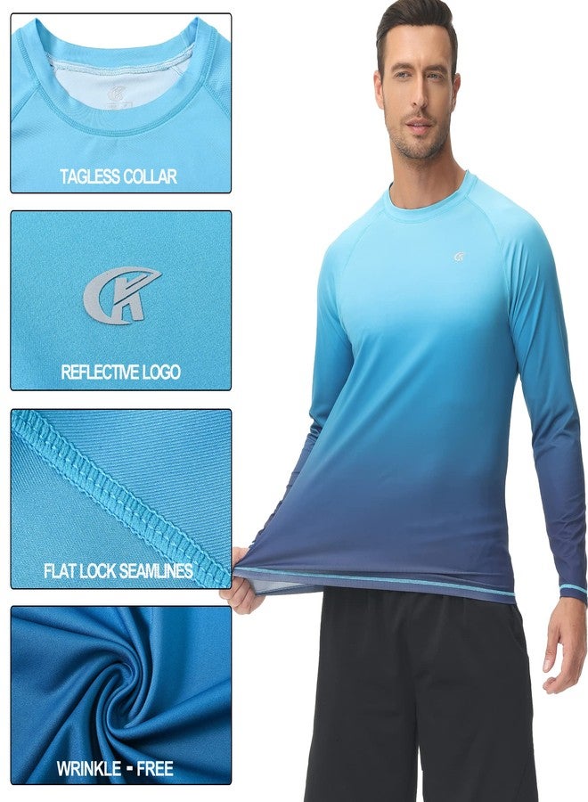 Satankud Men's Long Sleeve Swim Shirts Rashguard UPF 50+ UV Sun Protection Shirt Athletic Workout Running Hiking T-Shirt Swimwear (Blue Gradient,X-Large) - Image 3