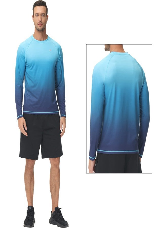 Satankud Men's Long Sleeve Swim Shirts Rashguard UPF 50+ UV Sun Protection Shirt Athletic Workout Running Hiking T-Shirt Swimwear (Blue Gradient,X-Large) - Image 2