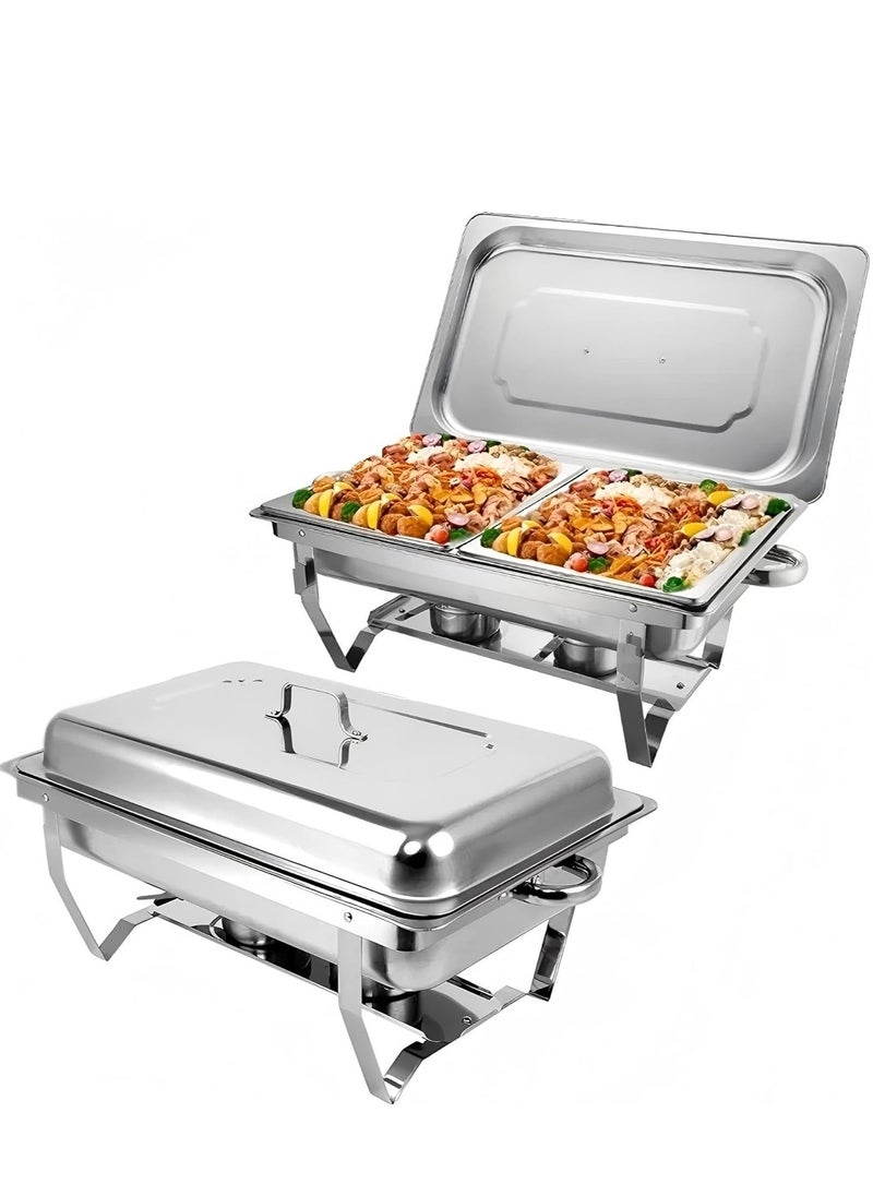 Cool Baby COOLBABY Double Compartment Stainless Steel Chafing Dish with Fuel Holders, Foldable Frame Buffet Server and Warmer, Catering Food Warmer Tray with Lid for Parties, Weddings, Banquets and Events.  - Image 1