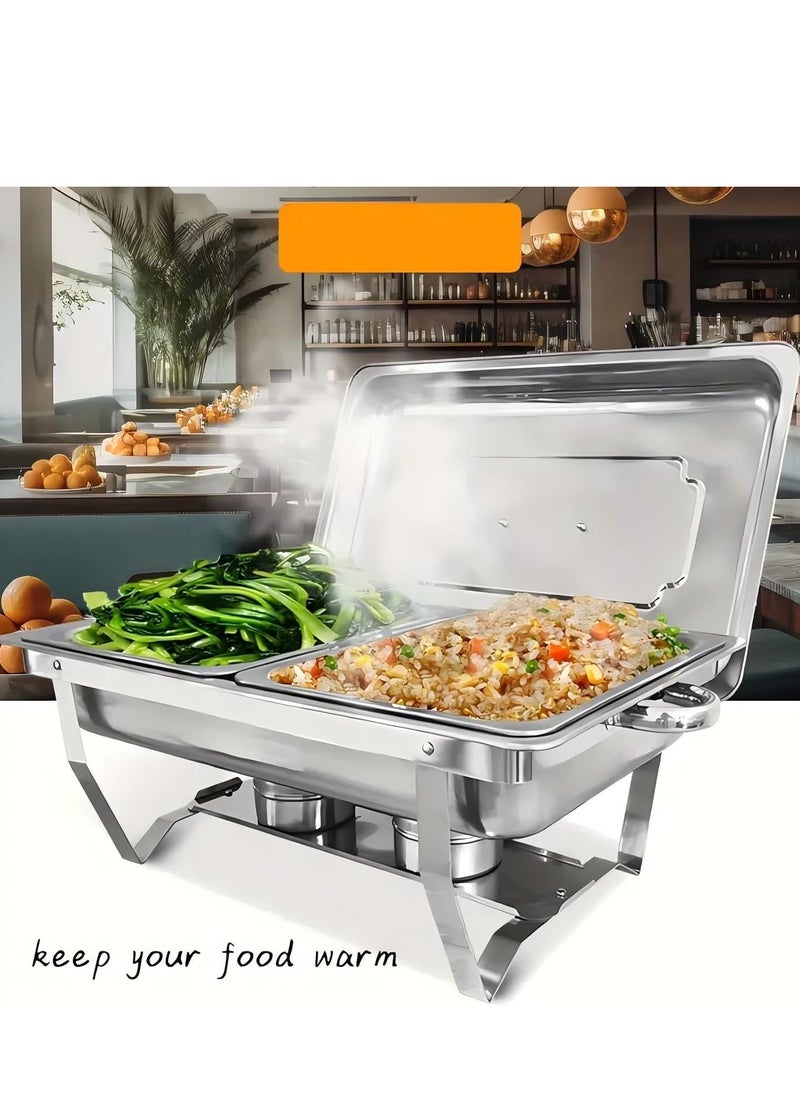 Cool Baby COOLBABY Double Compartment Stainless Steel Chafing Dish with Fuel Holders, Foldable Frame Buffet Server and Warmer, Catering Food Warmer Tray with Lid for Parties, Weddings, Banquets and Events.  - Image 2
