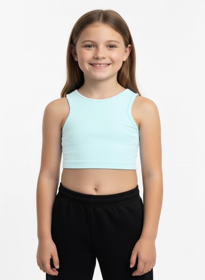 Kurve Premium Girls Seamless Supersoft Sleeveless Crop Tank Top - Stretchy Bra, UV UPF 50+ (Made in USA), Baby Blue, 4 Years-8 Years - Image 5