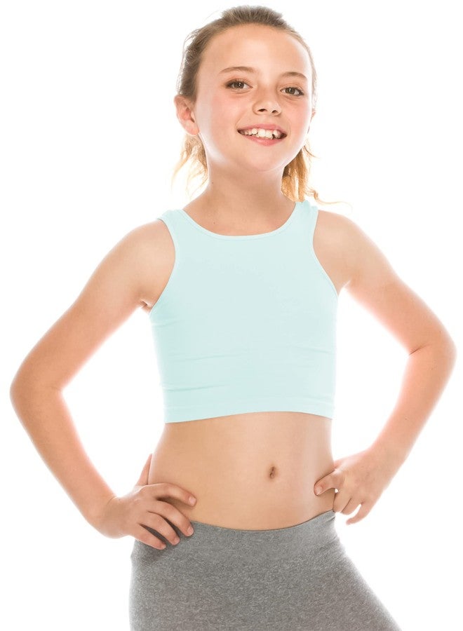 Kurve Premium Girls Seamless Supersoft Sleeveless Crop Tank Top - Stretchy Bra, UV UPF 50+ (Made in USA), Baby Blue, 4 Years-8 Years - Image 1